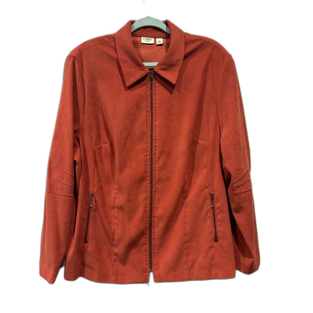 Vintage Cato Jacket Vegan Suede Zip Front Rust Orange Y2K Office Women Plus 22W